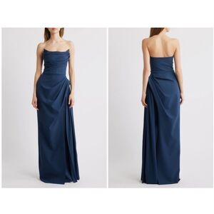 Chiara Boni La Petite Robe Arctic Blue Dotai Strapless Gown Dress Size 40
